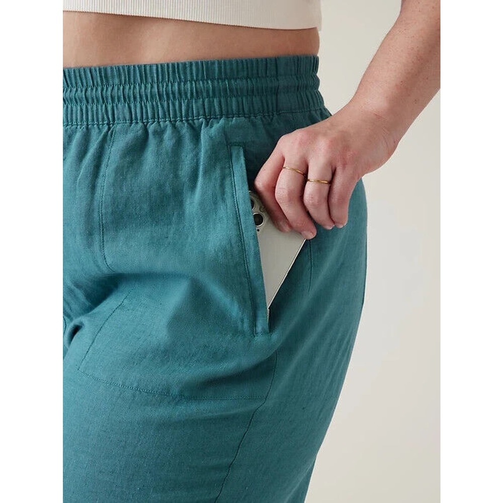 NWT Athleta Retreat Linen Wide Leg Pant Teal Blue/Green Women's Plus Size 26 - Picture 12 of 15